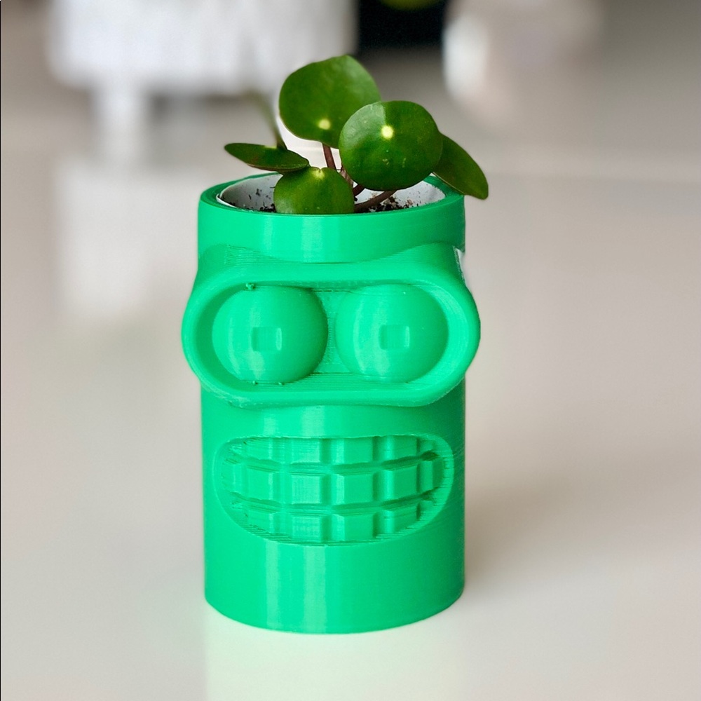 Futurama Bender Planter + Pilea Baby Pup Plant